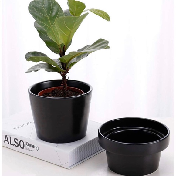 Ceramic Plant pot Vase with Hidden Storage Black - Picture 2 of 5
